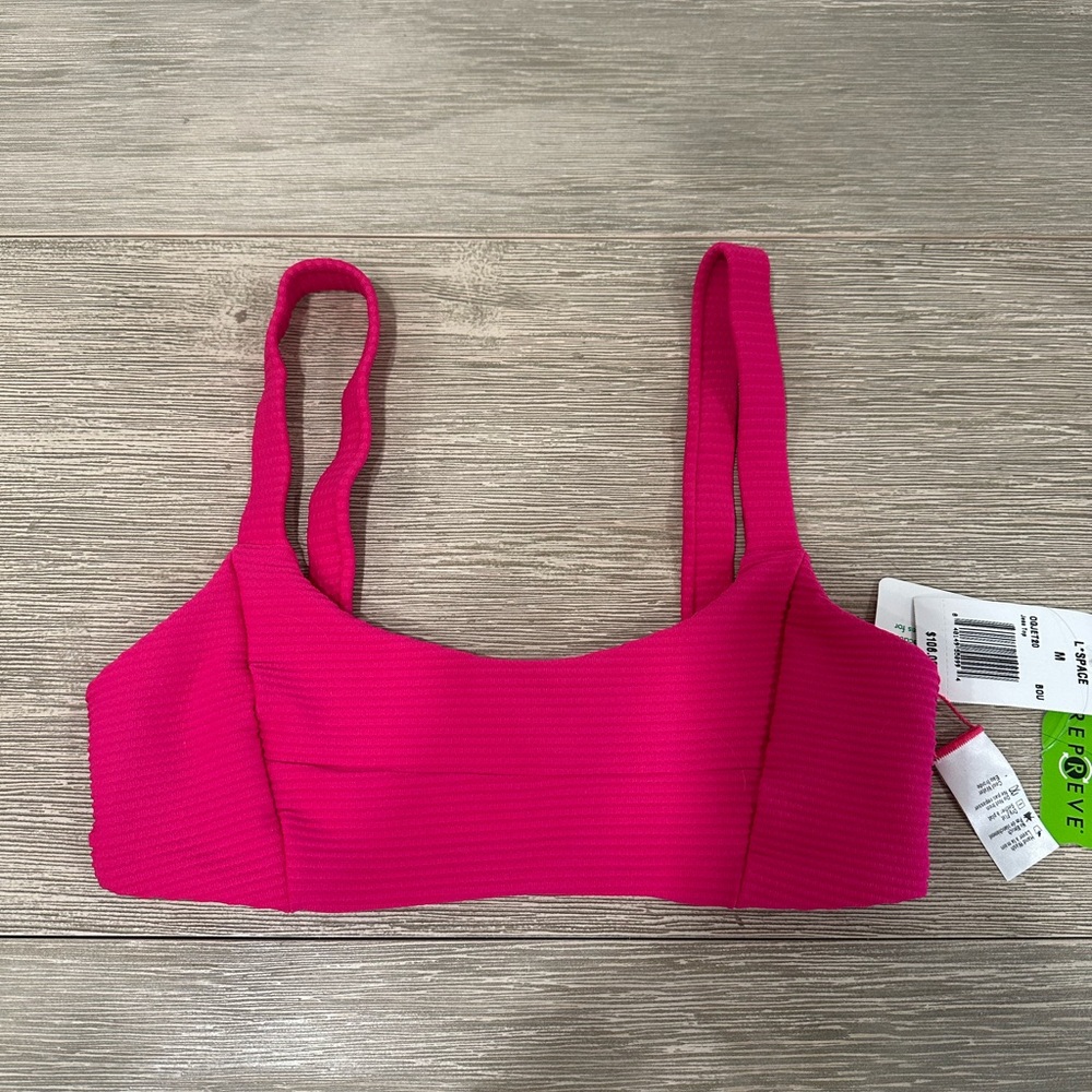 L*Space Jess Pink Ribbed Swim Bikini Top